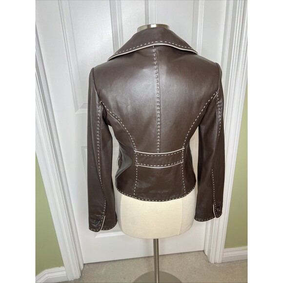 Wilsons Leather Blazer Jacket Brown Retro Piping Whipstitch Structured S Vintage - Picture 9 of 16